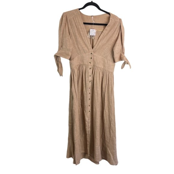 NWT Free People Love of my Life Button Front V Neck Midi Dress Khaki Size S - Picture 2 of 10